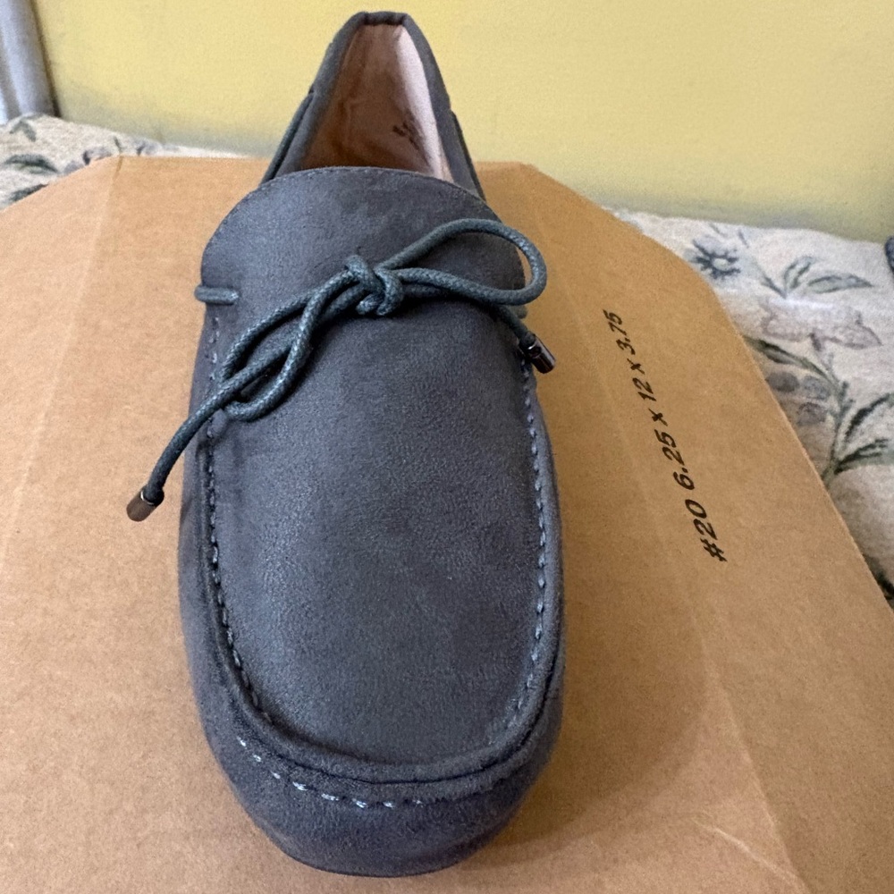 Grey Suede Slip-On Loafers